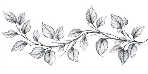 delicate monochrome vine with flowing leaves and graceful curved stems, elegant botanical line drawing conveying calm organic movement