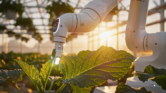 Robot Arm Harvesting Leaf in Greenhouse for Automated Agriculture