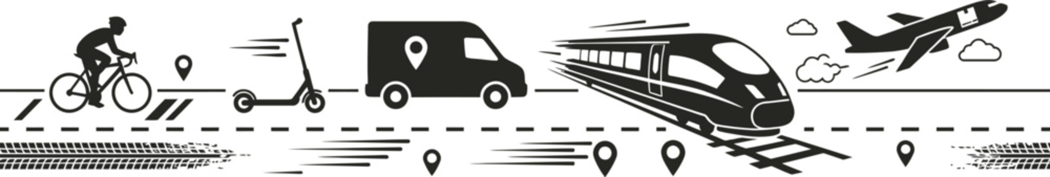 Logistics and transportation modes moving vector illustration