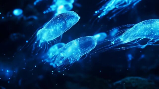 Glowing blue jellyfish underwater marine life and aquatic imagery