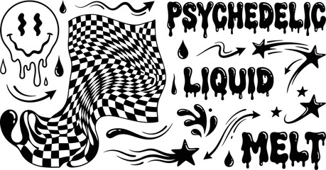 Fototapeta premium Retro psychedelic melting design elements set vector illustration