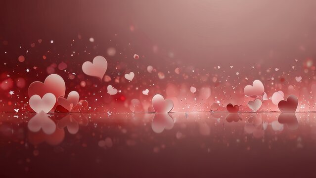 Sparkling Heart Particles on Soft Red Background