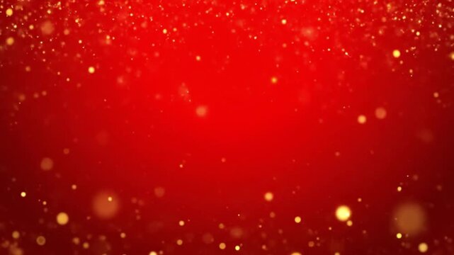 Dynamic red background adorned with shimmering golden particles, creating a dazzling and festive effect suitable for elegant celebrations, holiday promotions, and luxury design templates