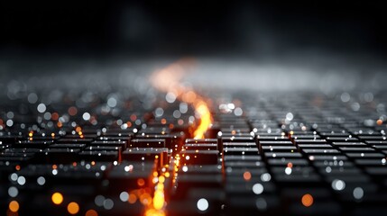 Abstract Digital Data Flow with Glowing Particles and Soft Bokeh Effects