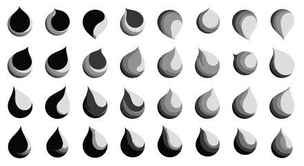 Fototapeta premium A series of grayscale teardrop shapes arranged in a grid showcasing varying shades and forms