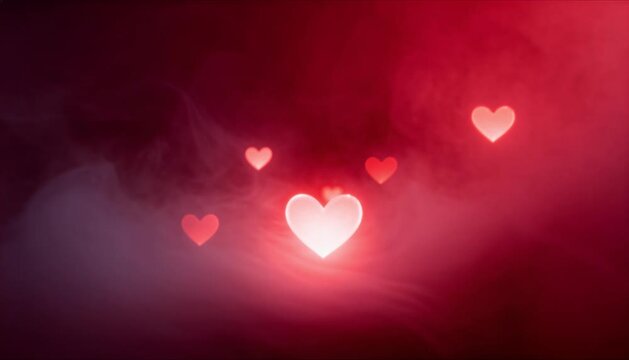 Ethereal ruby red fog with drifting hearts background for valentines day