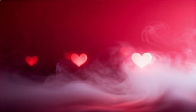 Ethereal ruby red fog with drifting hearts background for valentines day