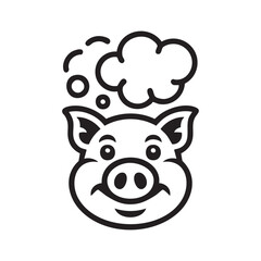 Thinking Pig Cartoon Line Icon