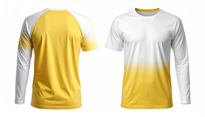 Two views athletic shirt front & back, yellow and white
