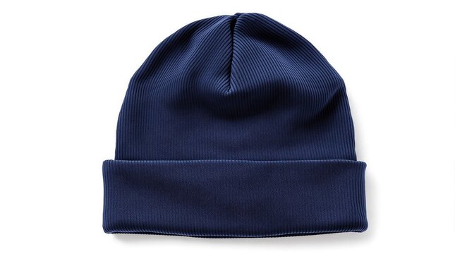 Dark blue knit cap on white background