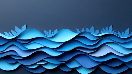Stylish background with layered paper waves in shades of blue for digital art