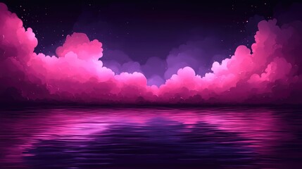 Vibrant reflections a breathtaking panorama of magenta clouds and starry skies