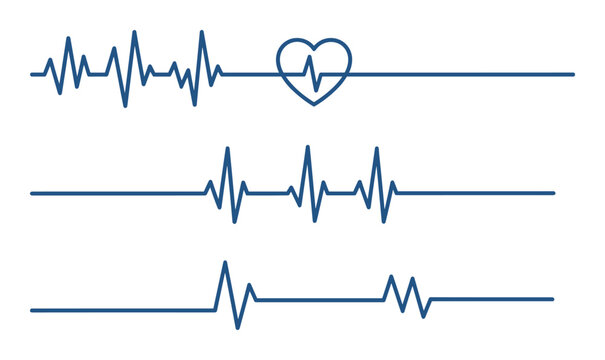 Heartbeat line illustration set. Rhythm wave with heart shape medical background design