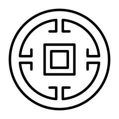 Traditional Chinese Coin Symbol with Square Hole Vector Art