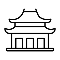 Traditional East Asian Pagoda Architecture Simple Line Art Icon Black and White