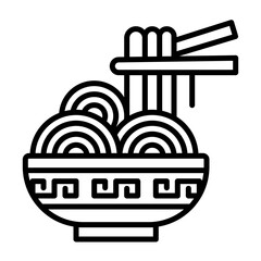 Stylized Noodle Bowl with Chopsticks Icon Asian Food Meal Illustration