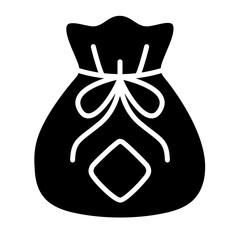 Black Silhouette Of A Drawstring Bag With A Diamond Shape Ornament On White Background