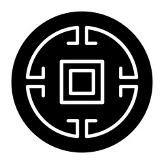 Chinese Lunar New Year Coin Icon Black and White Simple Geometric Design