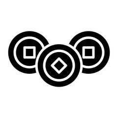 Three Black Ancient Chinese Coins With Square Holes And Diamond Center Detail Isolated On White