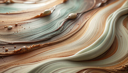 Obraz premium Abstract swirls of creamy, earthy tones with fluid textures and subtle embedded elements, creating a visually rich and dynamic pattern.