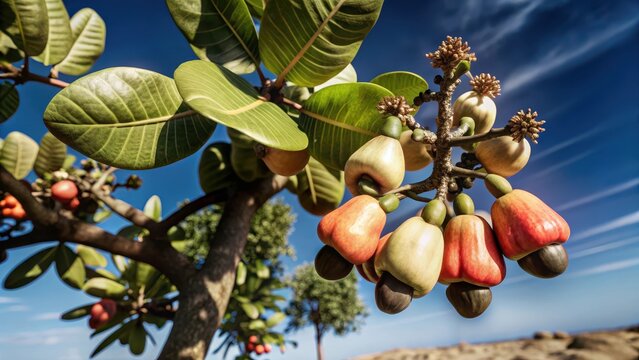 A cashew tree in full bloom