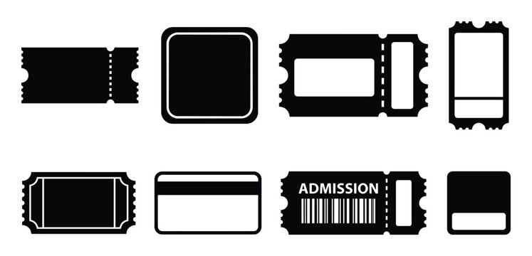 Variety ticket icons, isolated vector illustration. Event, cinema, show, admission, pass templates set.