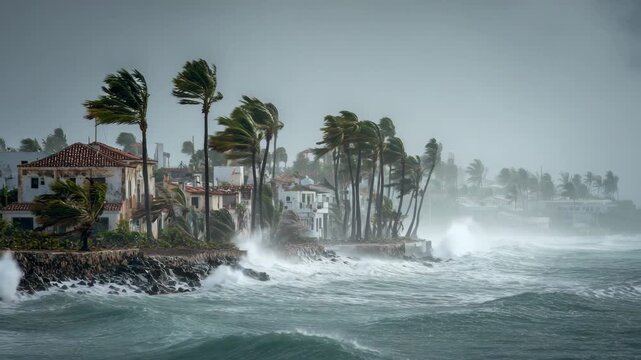 Tropical storm hits coastal village with strong winds
