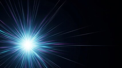 Obraz premium Bright blue and purple light burst radiating energy and speed from a central glowing point on a dark background