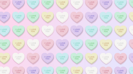 Obraz premium Pastel Candy Hearts Seamless Pattern – Valentine’s Day “I Love You” Background on Pink Blue Gradient