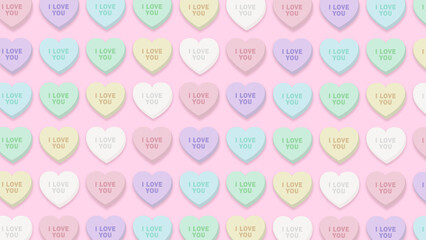 Pastel Candy Hearts Seamless Pattern &ndash; Valentine&rsquo;s Day &ldquo;I Love You&rdquo; Background on Pink