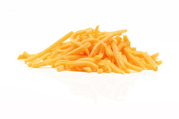 Fototapeta premium Shredded Cheddar Cheese on white background
