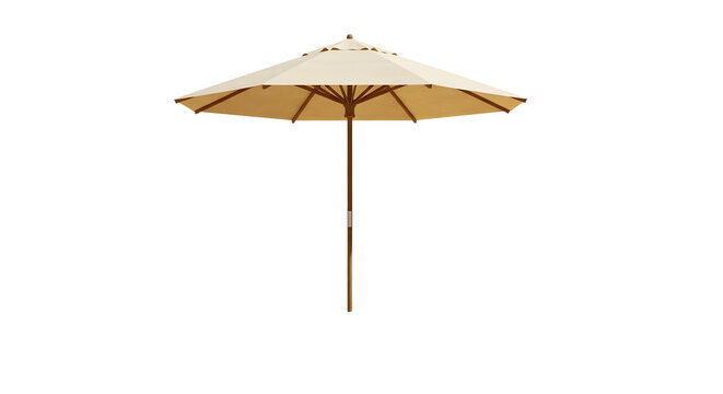 Beige Patio Umbrella with Wooden Pole Isolated on White Background