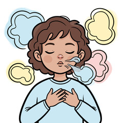 Obraz premium Young girl experiencing emotional distress with thought bubbles