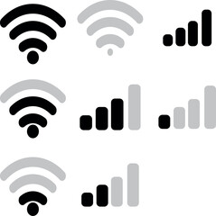 Collection of wireless signal strength icons and network connectivity symbols vector