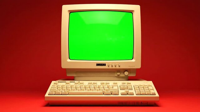 Retro Computer with Green Screen Display.