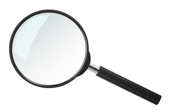 Magnifying glass with black handle magnifier lens isolated on a transparent background