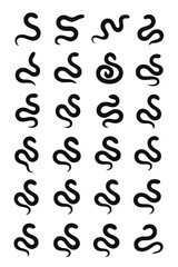 Naklejka premium A pattern of stylized black swirling shapes resembling abstract snakes or ribbons