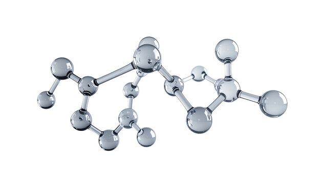 Molecular Structure Model with Metallic Spheres and Rods.