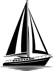 Minimalist black and white sailboat vector icon with clean lines, no shading, isolated on white. Modern, scalable, ideal for logos, stickers, or digital use.
