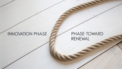 Innovation Phase Concept with Rope Symbolizing Journey Towards Renewal on Wooden Background