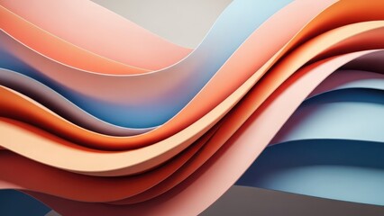 Soft pastel waves in peach, pink, orange, and blue flow dynamically in a layered abstract composition