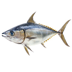 Obraz premium Tuna navigating Swims through different water depths, adjusting body position. full length isolate on transparent background