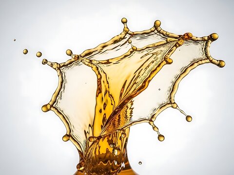 Artistic capture of a golden fluid explosion on a clean backdrop