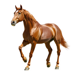 Obraz premium Horse trotting A horse moves at a moderate pace, lifting its legs in a rhythmic motion. full length isolate on transparent background