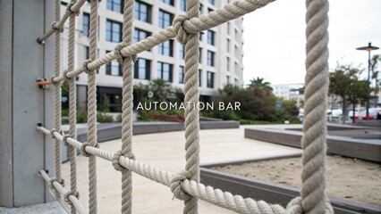 Modern Playground Design Featuring Automation Bar with Rope Structure in Urban Park Setting for Adventurous Play Activities
