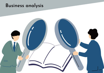 虫眼鏡で調べものをするビジネスパーソン