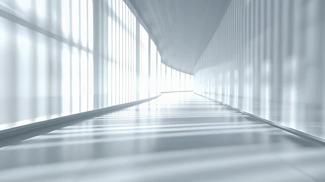 A sleek, modern corridor with a glossy floor and towering glass walls, viewed from a low angle, emphasizing architectural grandeur and minimalist design.