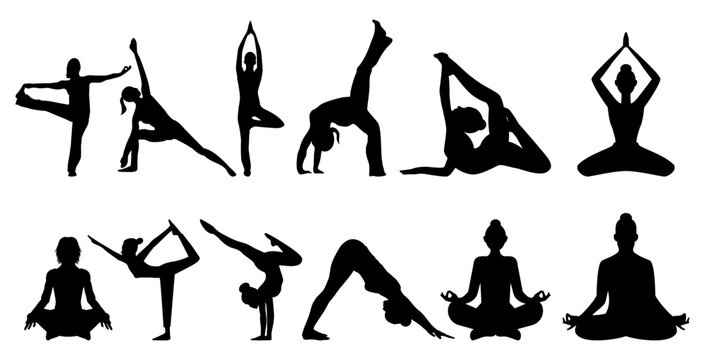 Yoga poses silhouette collection
