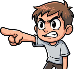 Fototapeta premium Angry Cartoon Boy Pointing Finger.