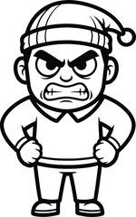 Fototapeta premium Angry Cartoon Man Wearing Santa Hat.